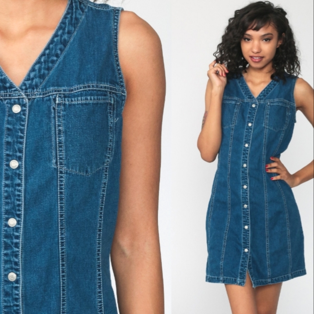 Vintage Gap Denim Dress Button Snap Front